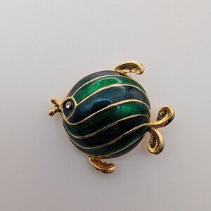 Vintage Striped Enamel Angelfish Brooch - Gold Tone w/ Rhinestone Eye